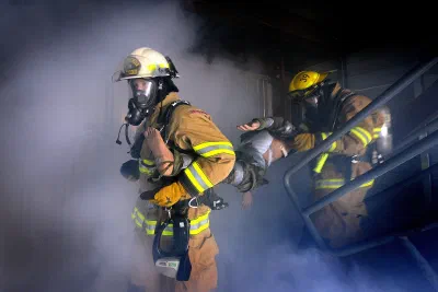 Firefighters in masks